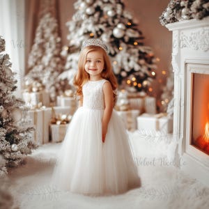 Christmas Digital Background, White Holiday Backdrop for Children, Festive Child Christmas Creative Composite, Studio Portrait Photography