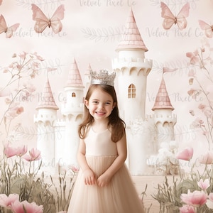 Fairytale Princess Digital Backdrop, Fairy Tale Castle Background, Castle Fantasy Backdrop, Photoshop Overlay, Girls Pink Birthday Backdrop