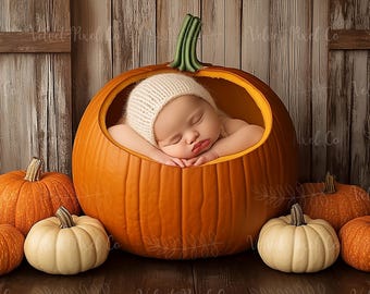 Newborn Digital Backdrop, Pumpkin Autumn Fall Halloween Newborn Background, Photoshop Composite Overlay, Newborn Photography Prop, Pumpkin 1