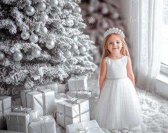 Christmas Digital Background, Winter Wonderland Backdrop Children, Festive Child Christmas Creative Composite, Studio Portrait Photography