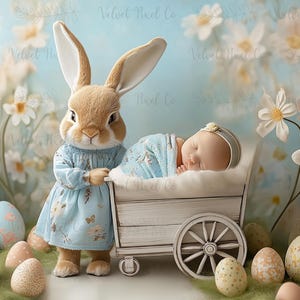 Newborn Digital Backdrop, Easter Newborn Background, Bunny Rabbit Cart, Photoshop Composite Overlay, Newborn Photo Prop, Easter Bunny Cart 3