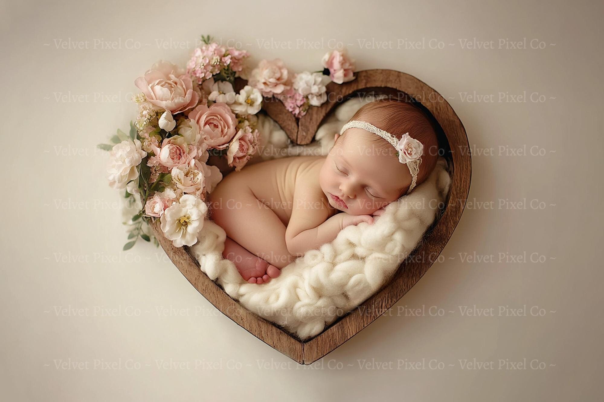 Newborn Digital Background, Wooden Heart Bowl, Newborn Digital Photo Prop, Heart Bowl Newborn Backdrop, Valentines Day, Wooden Heart Bowl 3