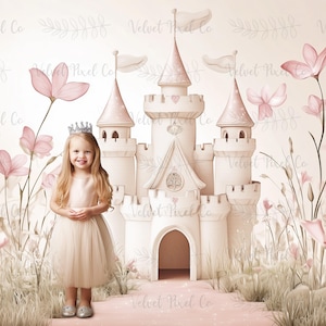 Fairytale Princess Digital Backdrop, Fairy Tale Castle Background, Castle Fantasy Backdrop, Photoshop Overlay, Girls Pink Birthday Backdrop