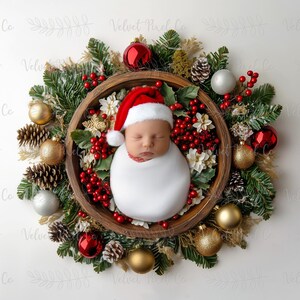 Newborn Christmas Digital Backdrop, Festive Newborn Christmas Background, Photoshop Overlay, Newborn Photography Prop, Christmas Bowl 1