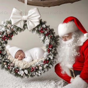 Newborn Digital Backdrop, Santa Christmas Background, Newborn Photography Prop, Christmas Santa Overlay, Photoshop Composite, Santa Wreath 3