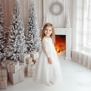 Christmas Digital Background, White Holiday Backdrop for Children, Festive Snow Christmas Creative Composite, Studio Portrait Photography