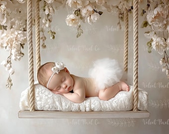 Newborn Digital Backdrop, Floral Swing Background, Newborn Flower Swing Digital Composite, Photo Prop, Photoshop Overlay, Floral Swing 1
