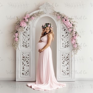 Digital Maternity Backdrop, Pink Floral Maternity Background, Composite Overlay Fine Art Photography Backdrop, Pink Maternity Floral Arch 2