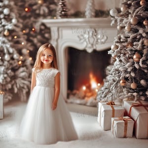 Christmas Digital Background, White Holiday Backdrop for Children, Festive Snow Christmas Creative Composite, Studio Portrait Photography