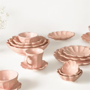 Kaneko Kohyo Rinka Handmade Dinnerware: Pink Flower, Plates, Bowls & Cups, Japanese Porcelain Dish