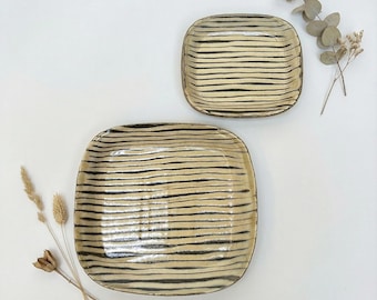 Slipware Handmade Square Plate by Momoko Shiohata: 2 sizes, Japanese Artisan Ceramics, Mashiko Ware [Limited Qty]