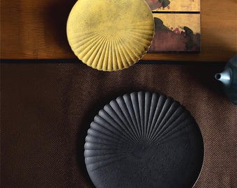 Ocean Bubble Handmade Plate: Black or Gold, Japanese Arita Ware Porcelain Dinnerware