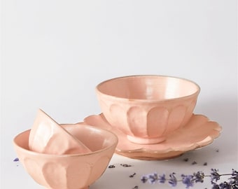Kaneko Kohyo Rinka Handmade Soup Bowl: Pink Flower, Japanese Porcelain