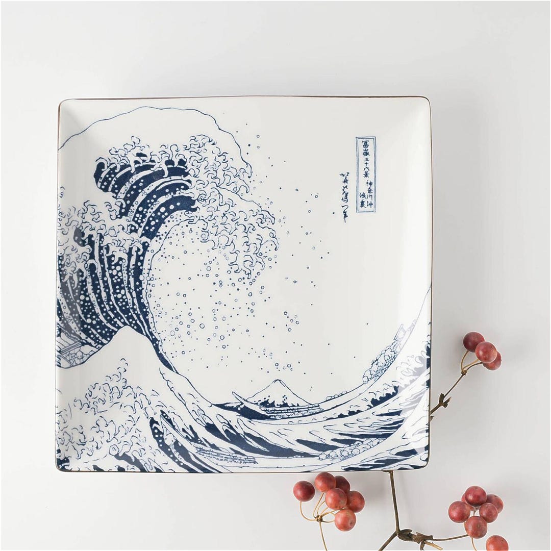 Japanese Tableware Wave Pattern The Great Wave Porcelain Plate: Square 7.8 In, Japanese Ceramics ...
