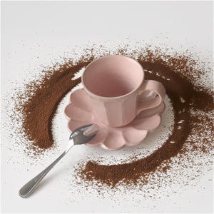 Kaneko Kohyo Rinka Handmade Mug with Saucer: Pink Flower, Japanese Ceramics