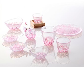 Cherry Blossom Petal Glassware Collection:Japanese Glass Drinkware, Plate, Bowl, Vase, Tsugaru Vidro