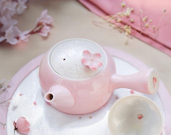 Cherry Blossom Handmade Teapot Set: Japanese Arita Ware Tea Kettle and Cups
