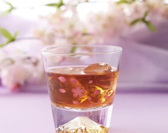 Mt. Fuji x Cherry Blossom Color-changing Rock Glass: Sakura bloom with temperature changes, Japanese Edo Glass Drinkware