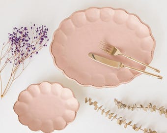 Kaneko Kohyo Rinka Handmade Oval Plate: Pink Flower, Japanese Porcelain Platter