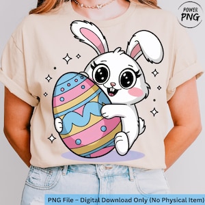 Kawaii Easter Bunny PNG, Cute Bunny Clipart, Easter Egg Digital Download, Bunny Sublimation Design, Spring Rabbit PNG, Kids Easter Design