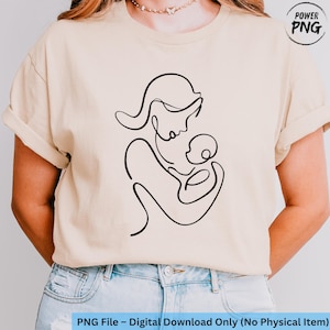 Minimalist Mother and Baby Line Art PNG, One Line Drawing, Mom and Baby SVG, Mother’s Day Sublimation Design, Cricut Clipart