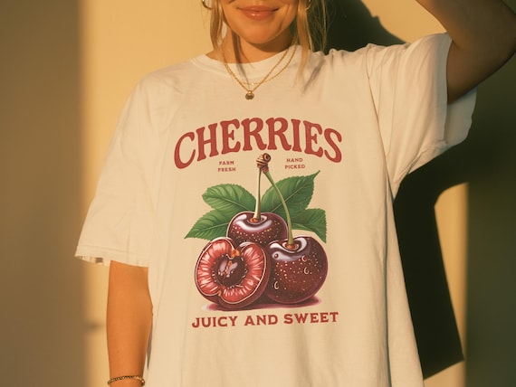 Cherry T-Shirt Gift for Farmers Market Lover | Gift for Fruit Stand Owner Cherry Print Tee | Local Produce Gift Berry Farmers Market Shirt