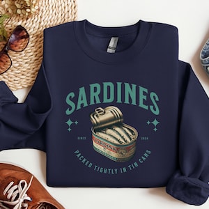 Trui sardines, sweater ingeblikte vis, shirt ingeblikte sardines, visserstrui, sweater kustmeisje, oceaan en zee geïnspireerde geschenken