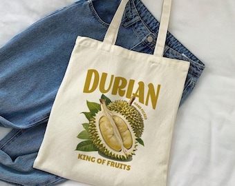 Durian Fruit Tote Bag | Funny Stinky King Grocery & Durian Farmers Market Fruit Tote | Tropical Beach Bag Asian Fruit Gift for Durian Lovers
