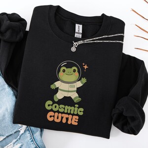 Cute Astronaut Frog Sweatshirt Gift for Space Animal Lover | Amphibian Gift Frog Astronaut Sweater Cosmic Cutie | Frog Celestial Toad Shirt