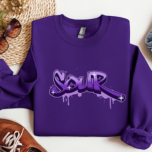 Sour Street-Art Aesthetic Sweatshirt, Graffiti Style Crewneck, Sassy Purple Sweater, Y2K Inspired Design Shirt, Candy 90s 80s Urban Gifts