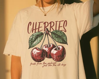 Vintage Cherry T-Shirt: Summer Fruit Graphic Tee, Cottagecore Style