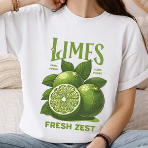 Lime Farmers Market Fresh Citrus T-shirt for Weekend Brunch, Rustic Fruit Basket Farm Stand Shirt for Local Produce Festival, Summer Picnic