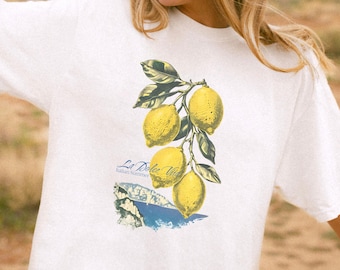 Italian Lemon T-Shirt | Amalfi Coast Citrus Lemon Tee Gifts for Summer | La Dolce Vita Lemon Fruit Lovers Shirt Positano Vacation & Travel