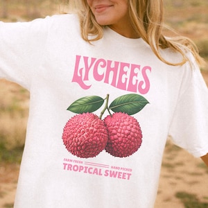 Lychee Night Market Tee | Summer Farmers Market Aesthetic Gift for Fruit Lovers | Lychee Art T-Shirt | Tropical Food Market Vintage Design