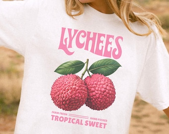 Lychee Night Market Tee | Summer Farmers Market Aesthetic Gift for Fruit Lovers | Lychee Art T-Shirt | Tropical Food Market Vintage Design