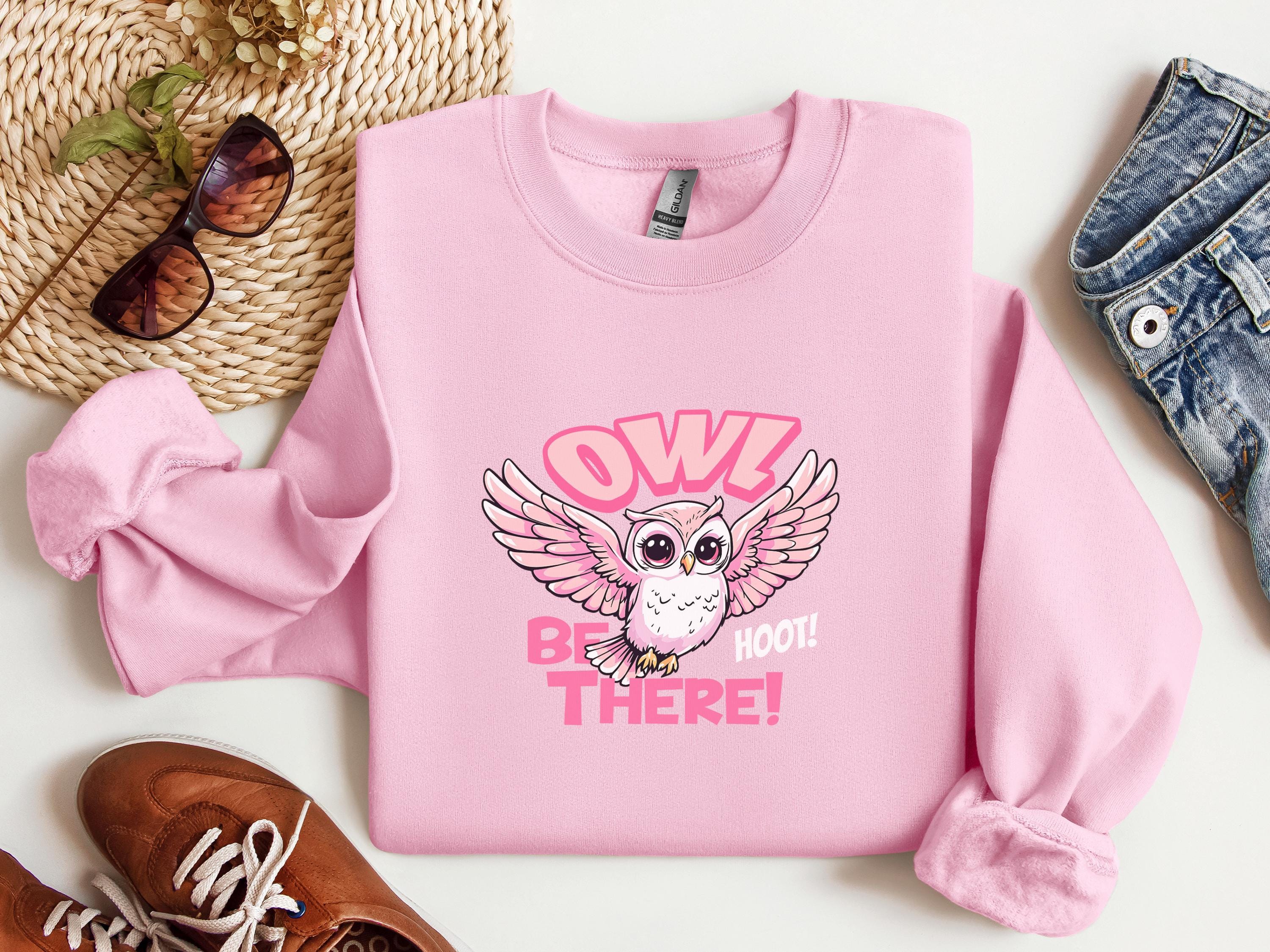 Blush Pink Owl Fairycore Oversized Sweatshirt for Animal Lover, Strawberry Milk Aesthetic Owl Sweate