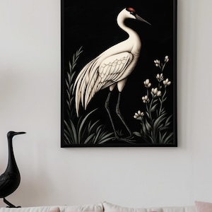 Impressão de arte elegante de guindaste Sandhill | Pôster de guindaste estilo vintage | Arte de parede de pássaro botânico | Ilustração minimalista da natureza | Download digital