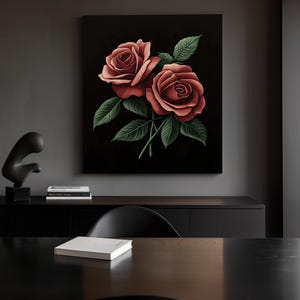 Romantic Red Rose Digital Print, Dark Floral Wall Art, Botanical Flower Poster, Vintage-Inspired Rose Art, Digital Download