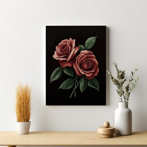 Canvas Art, Red Roses, Matte Finish, Stretched Canvas, Floral Wall Decor, Romantic Home Decor, Gift for Her, Ready to Hang Botanical Print