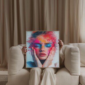 Dreamy Female Portrait Poster, Unique Colorful Print, Modern Feminine Themed Artwork, Colorful Make-up Art Decor, Fun Wall Decor Gift