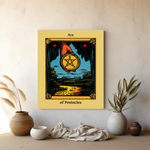 Ace of Pentacles Tarot Print | Vintage Tarot Card Poster | Boho Occult Divination Wall Art | Mystical Printable Decor | Digital Download