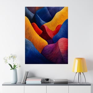Affiche topographie abstraite, impression d'art géométrique linéaire coloré, prêt à accrocher haut de gamme, décoration artistique moderne, cadeau pour amateur d'art