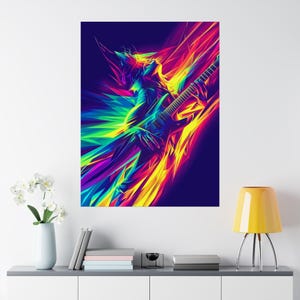 Vibrant Abstract Guitarist Poster, Unique Illustration Style Print, Premium Ready to Hang, Music Inspired Decor, Art Lover Gift