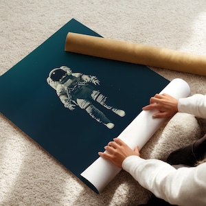 Floating Astronaut Wall Art Digital Download, Minimalist Deep Space Cosmos Print, Outer Space Decor, Modern Sci-Fi Space Cadet Poster