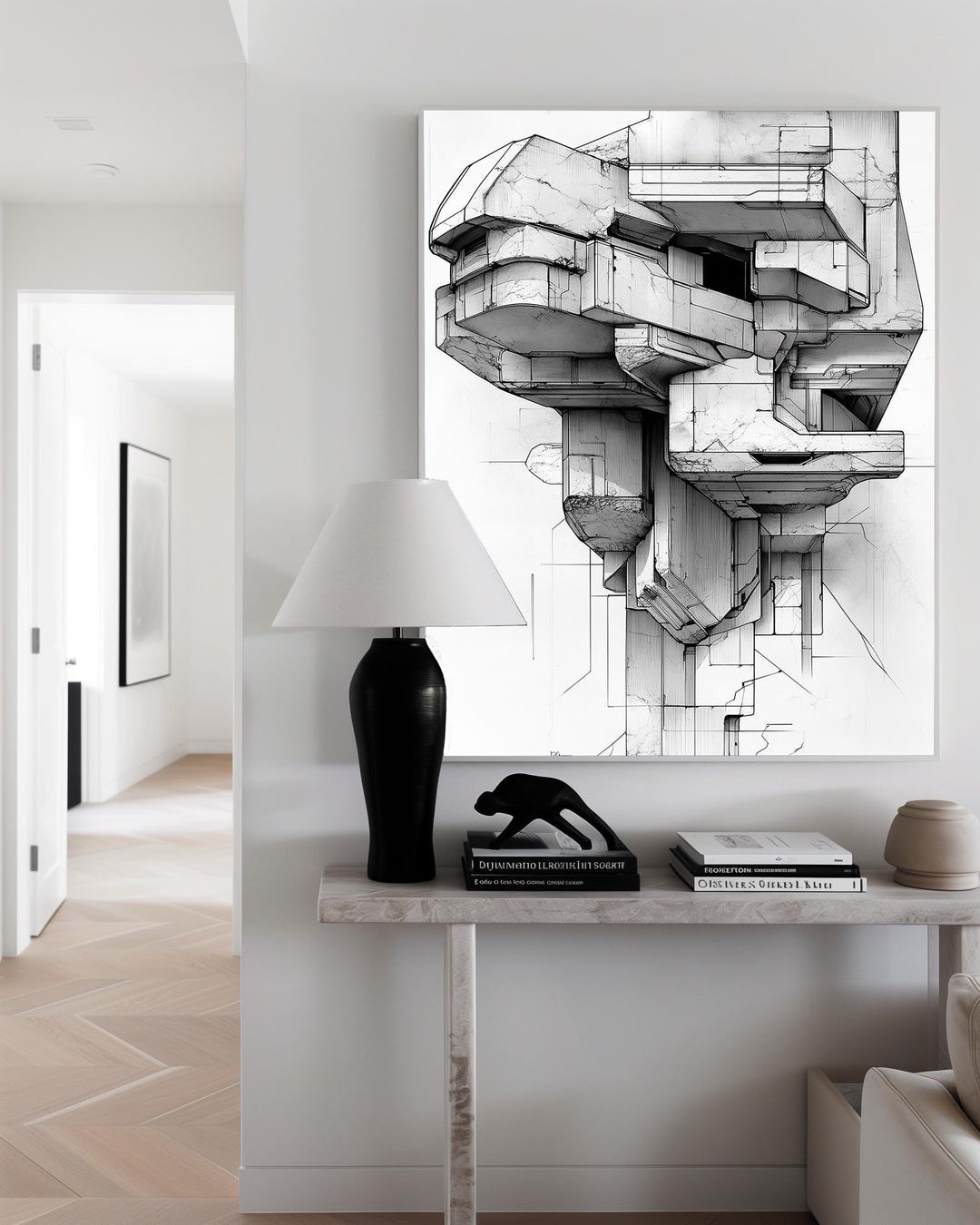 Architectural Abstract Line Drawing | Brutalist Building Art Print ...