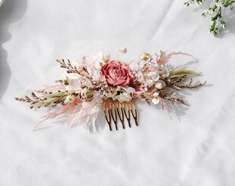 Boho bridal comb, Hair Comb,Rose hydrangeas fern leaves wedding floral comb,bridal hair accessories ,gift for her