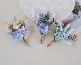 Boho Blaue Mini trockene Blume Hochzeit Boutonniere / Braut Corsage / Bräutigam Boutonniere / handgemachte Corsage / Geschenk für Freund