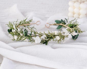 Boho Hydrangea  Eucalyptus lover grass bridal crown, baptism baby crown, wedding flower crown set, summer Theme crown,gift for her