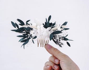 Boho White Eucalyptus bridal comb,Romantic Hair Comb, wedding floral comb Set,bridal hair accessories ,gift for her