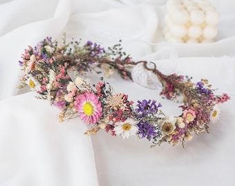 Daisy Wedding Headband Dried Wild Flower Crown Boho Bride Crown Adjustable Halo